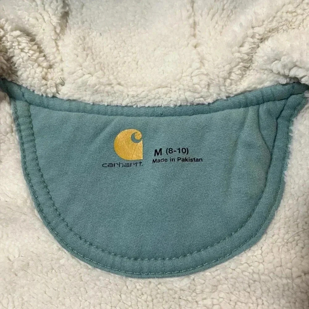 Carhartt Sherpa Fleece Lined Full Zip Hoodie Sweater W Med Warm Gorp Workwear - Picture 10 of 12